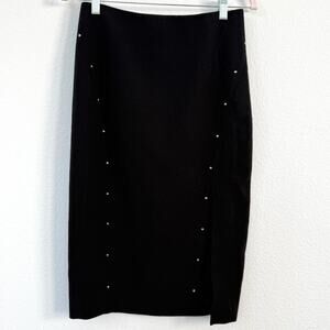 White House Black Market Black Embellished Pencil Skirt Size 4 Formal Chic